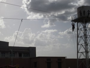 Some U.S. schools don't have swings because they are deemed too dangerous. Our school has a zip line.